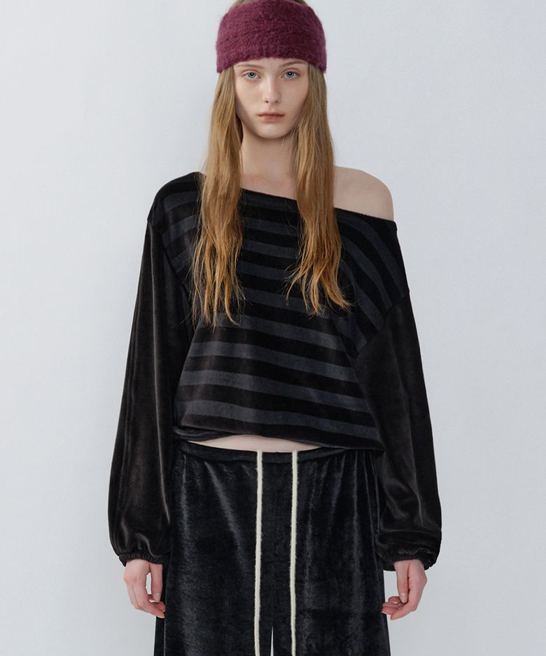 VELVET STRING LOOSE TOP, BLACK STRIPE