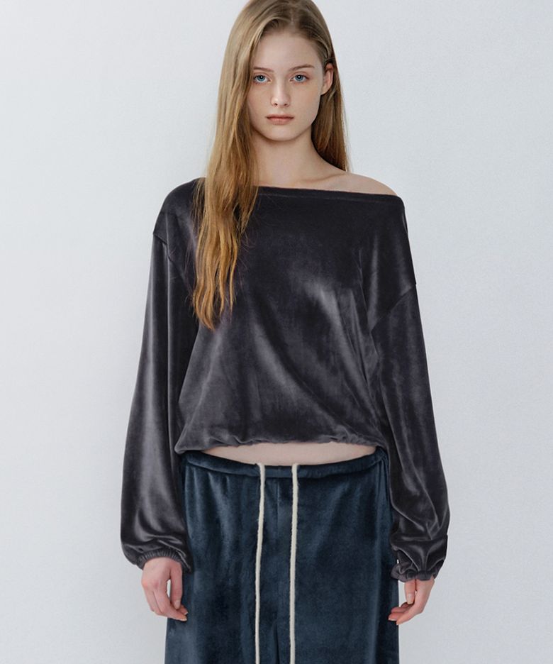 VELVET STRING LOOSE TOP, DUSTY BLUE