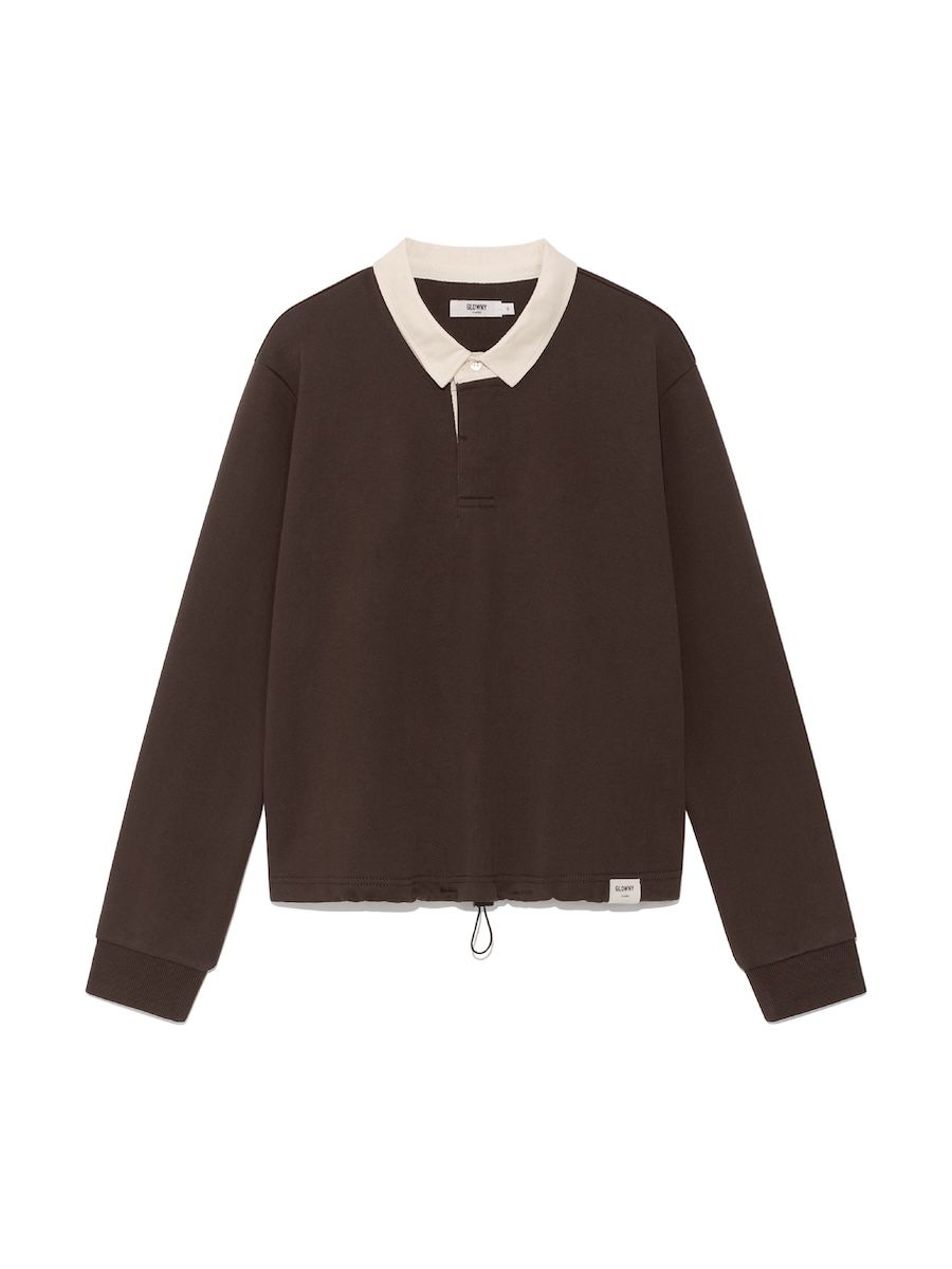 MUSINSA公式 | GLOWNY G CONTRAST POLO LONG SLEEVE (BROWN)