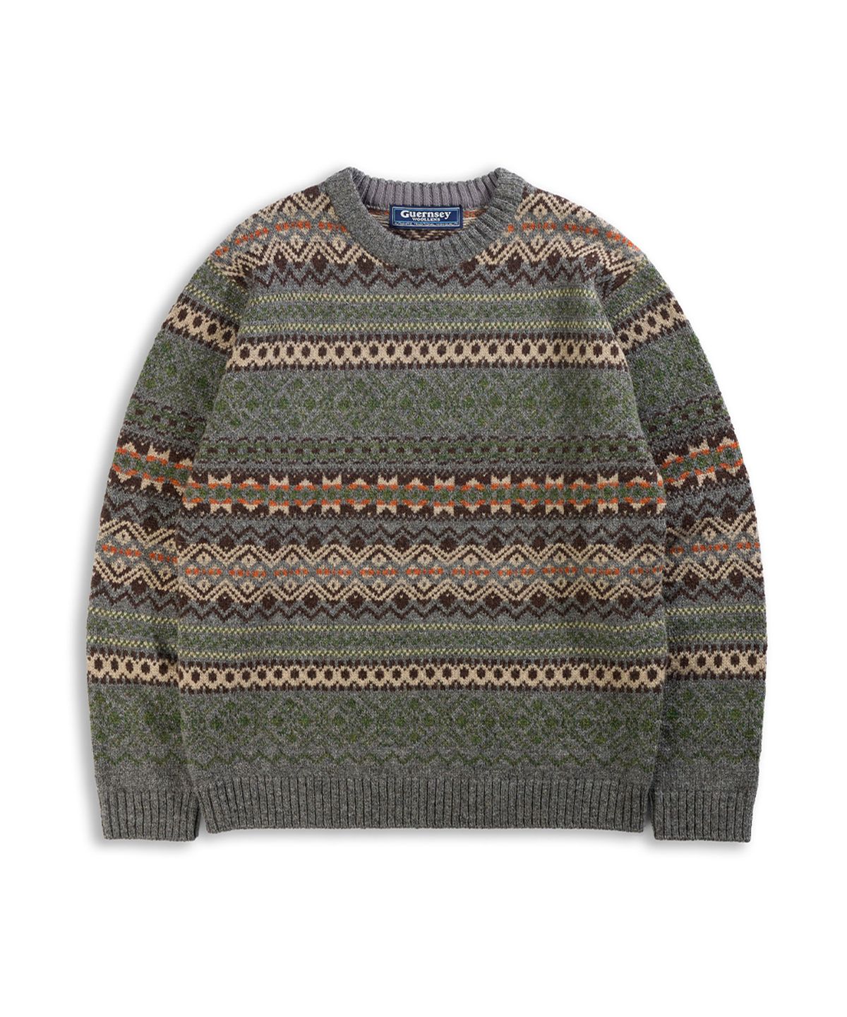 건지 울른스(Guernsey Woollens) 포트도일 페어아일 크루넥 스웨터 - 그레이