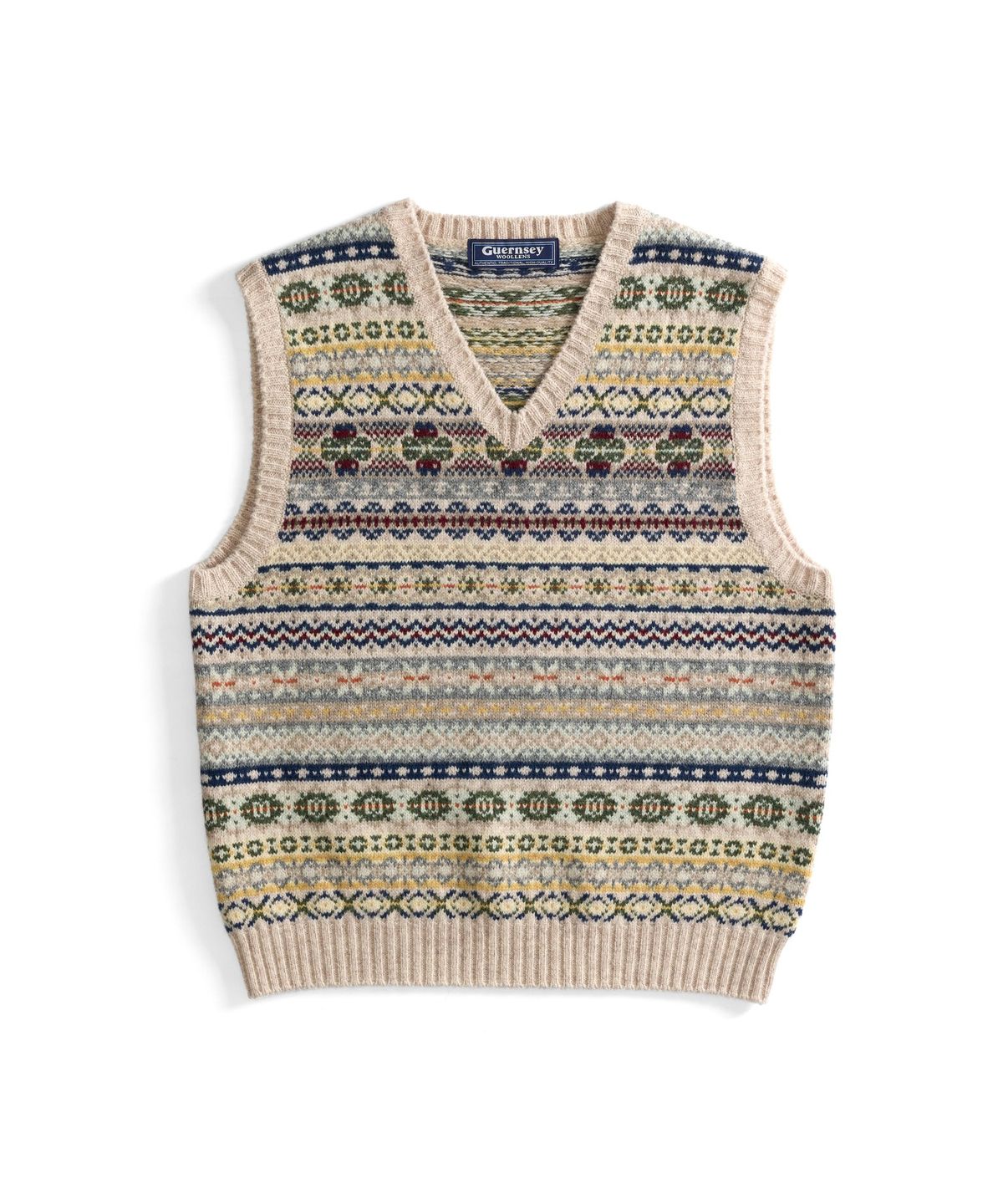 건지 울른스(Guernsey Woollens) 세인트피터 페어아일 브이넥 베스트 - 베이지