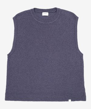 부클 믹스드 니트 베스트 블루차콜 M