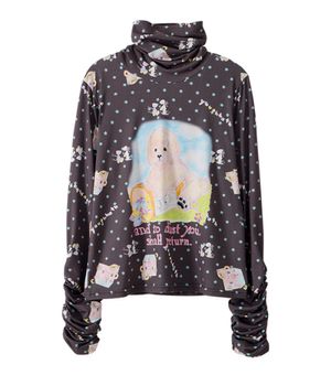 High Neck Shirring Tee_Dog Choco