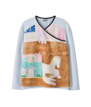 V-Neck Lace Knit Long Sleeve_Light Blue Horse