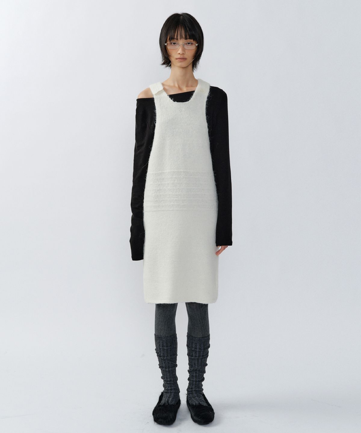 이어닝(YEARNING) 3-WAY PATTERN ALPACA KNIT DRESS, IVORY