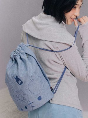Denim String Backpack Hello Kitty Washed Blue