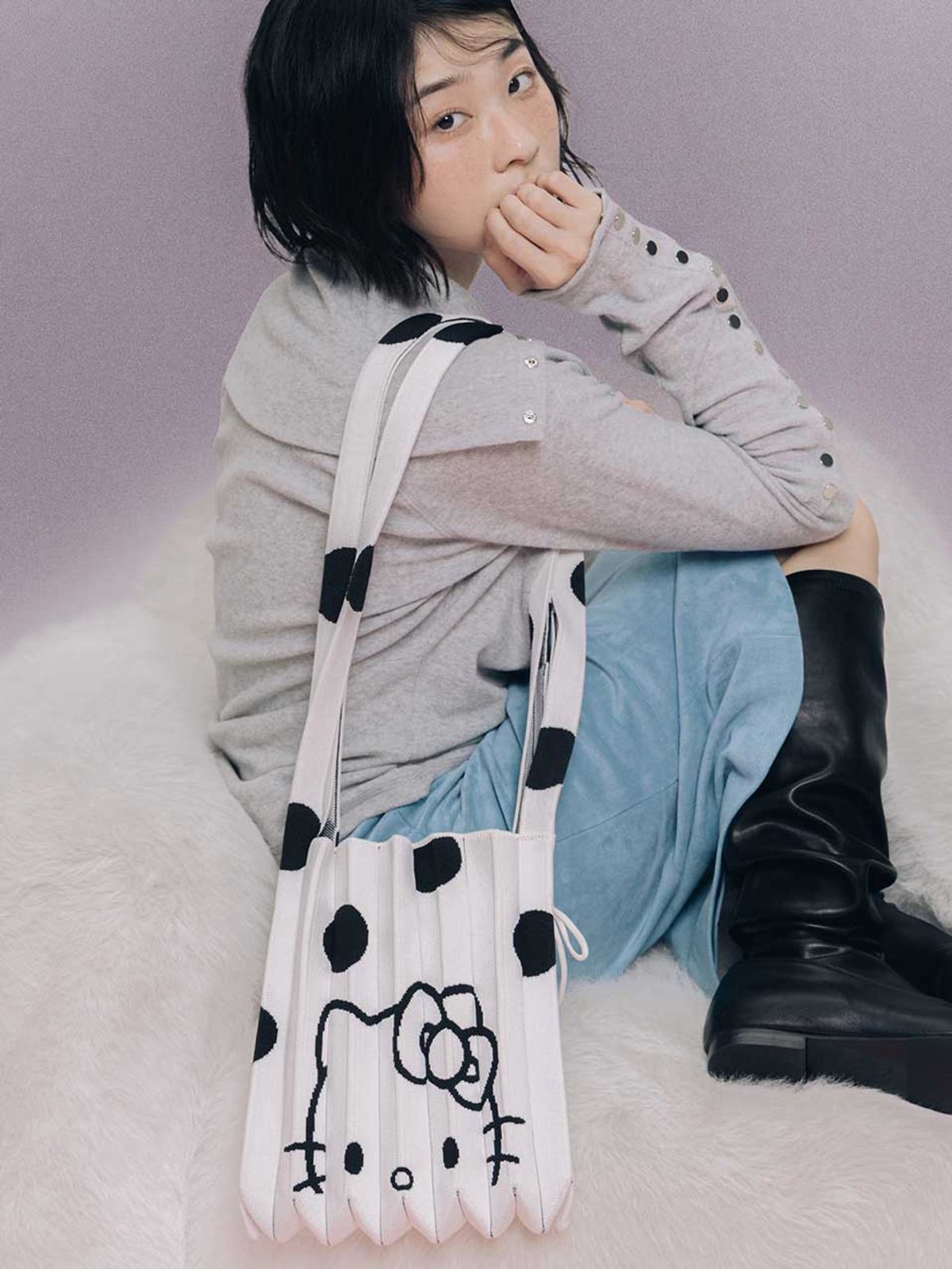 조셉앤스테이시(JOSEPH&STACEY) Lucky Pleats Knit Crossbody M Dot Hello Kitty (ALL)