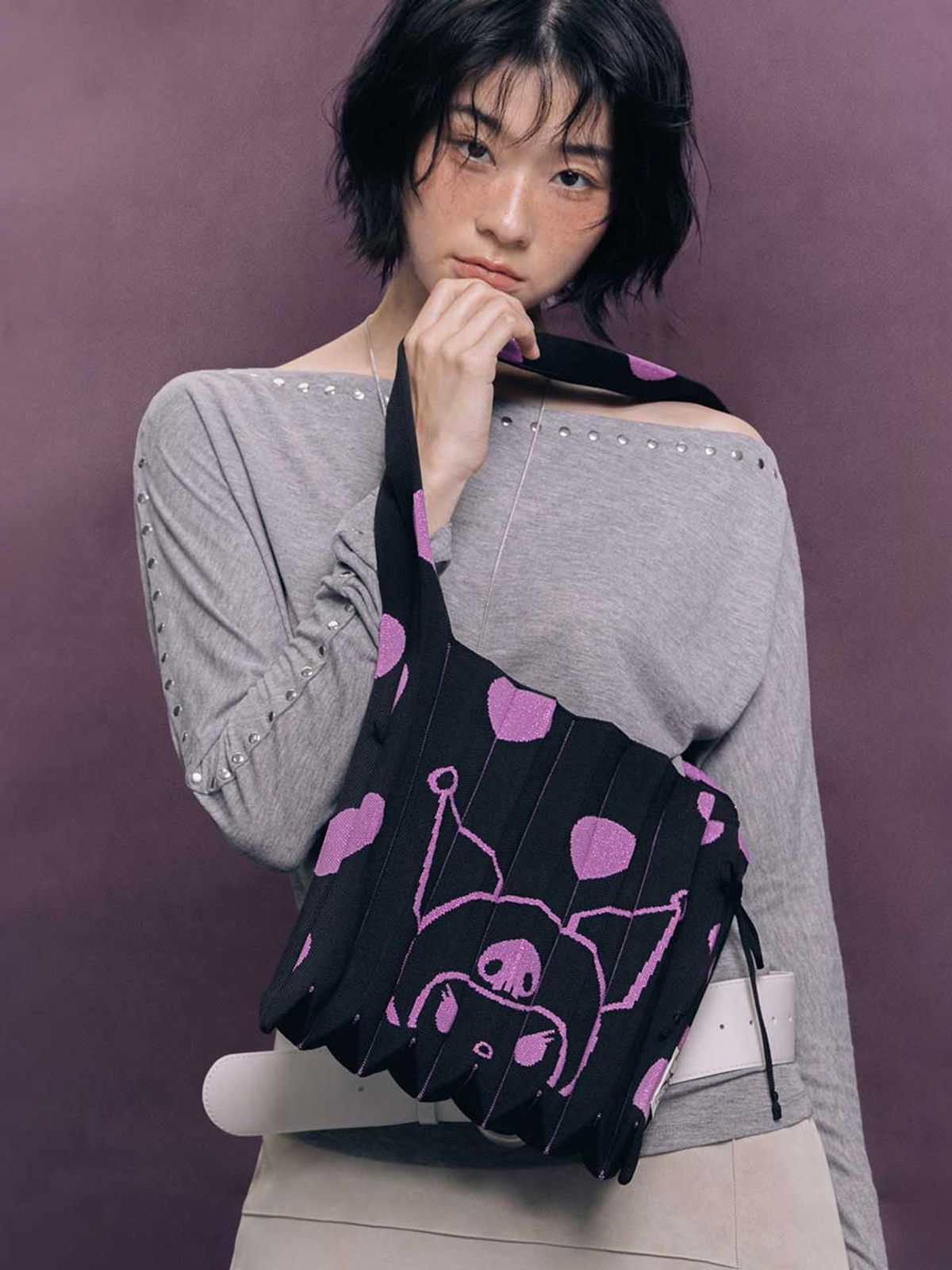 조셉앤스테이시(JOSEPH&STACEY) Lucky Pleats Knit Crossbody M Dot Kuromi (ALL)
