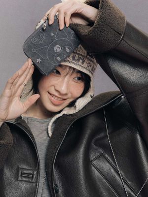 Denim Keyring Card Wallet Kuromi Washed Charcoal