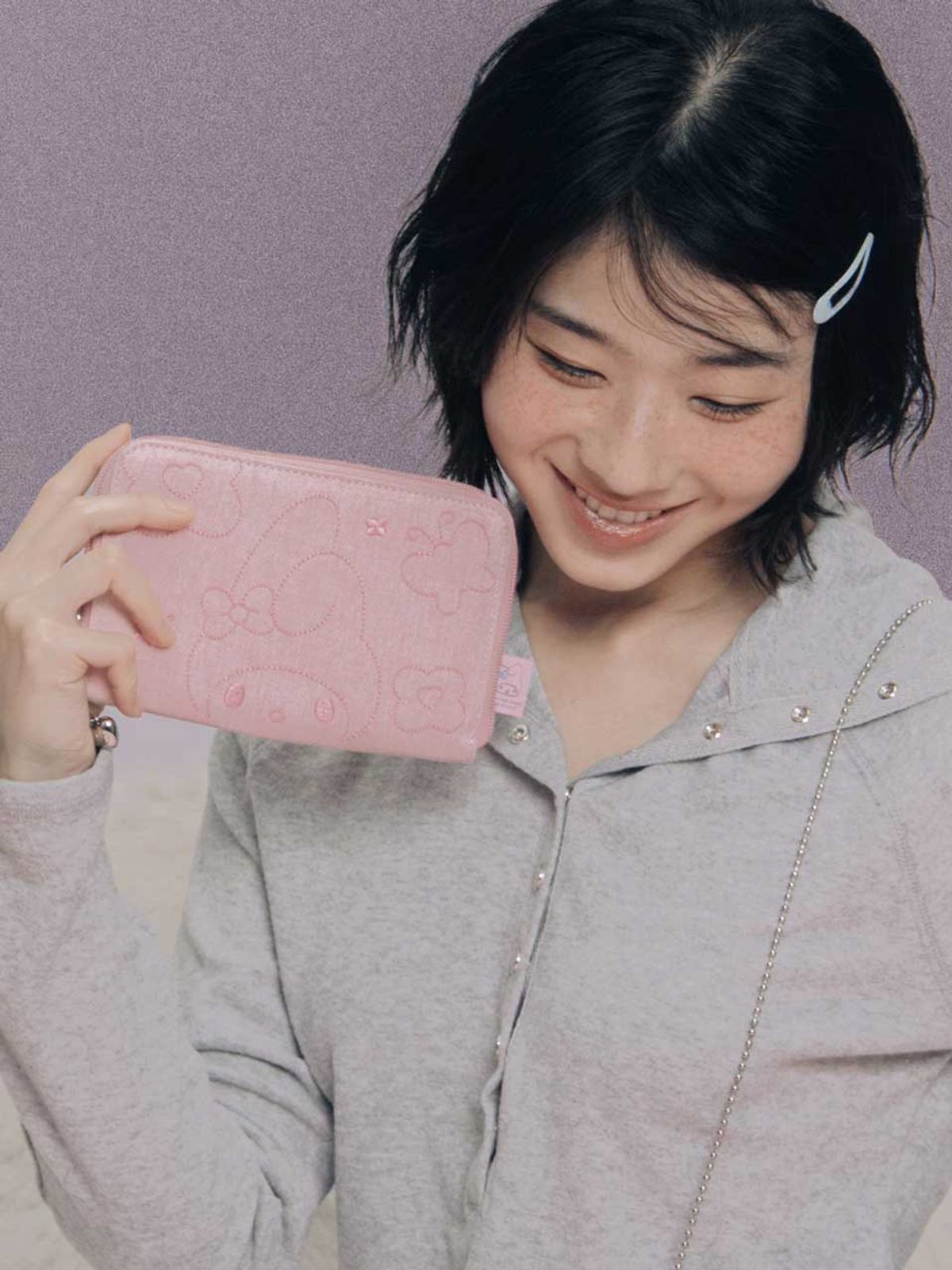 조셉앤스테이시(JOSEPH&STACEY) Denim Travel Cross Wallet My Melody Washed Pink