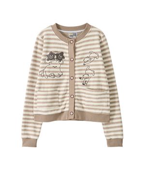 Cat Graphic Striped Cardigan_Beige