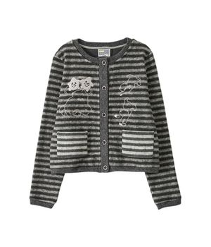 Cat Graphic Striped Cardigan_Charcoal