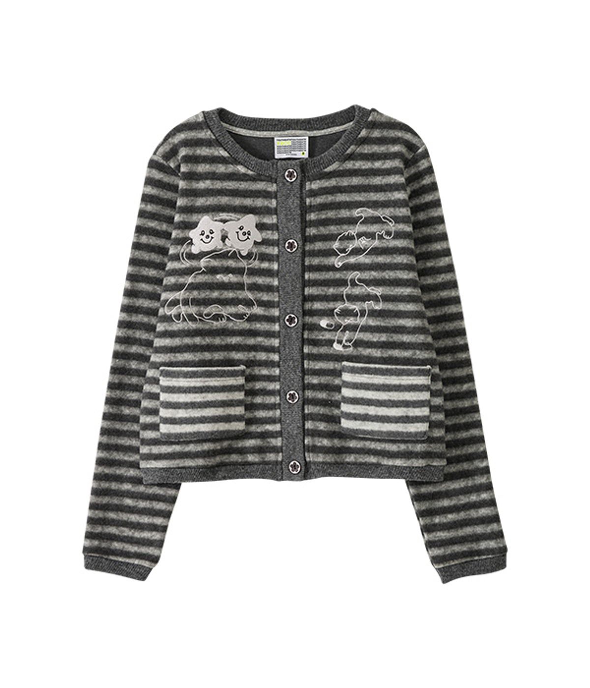 유쓰배쓰(YOUTHBATH) Cat Graphic Striped Cardigan_Charcoal