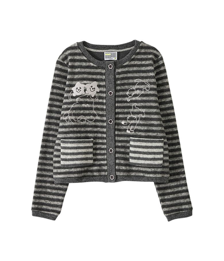 Cat Graphic Striped Cardigan_Charcoal