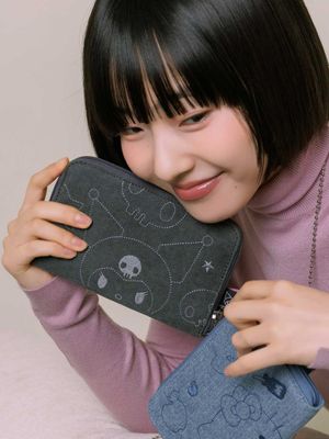 Denim Travel Cross Wallet Kuromi Washed Charcoal