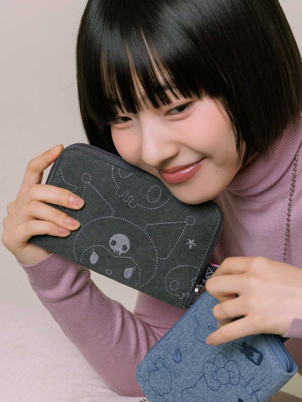 조셉앤스테이시(JOSEPH&STACEY) Denim Travel Cross Wallet Kuromi Washed Charcoal