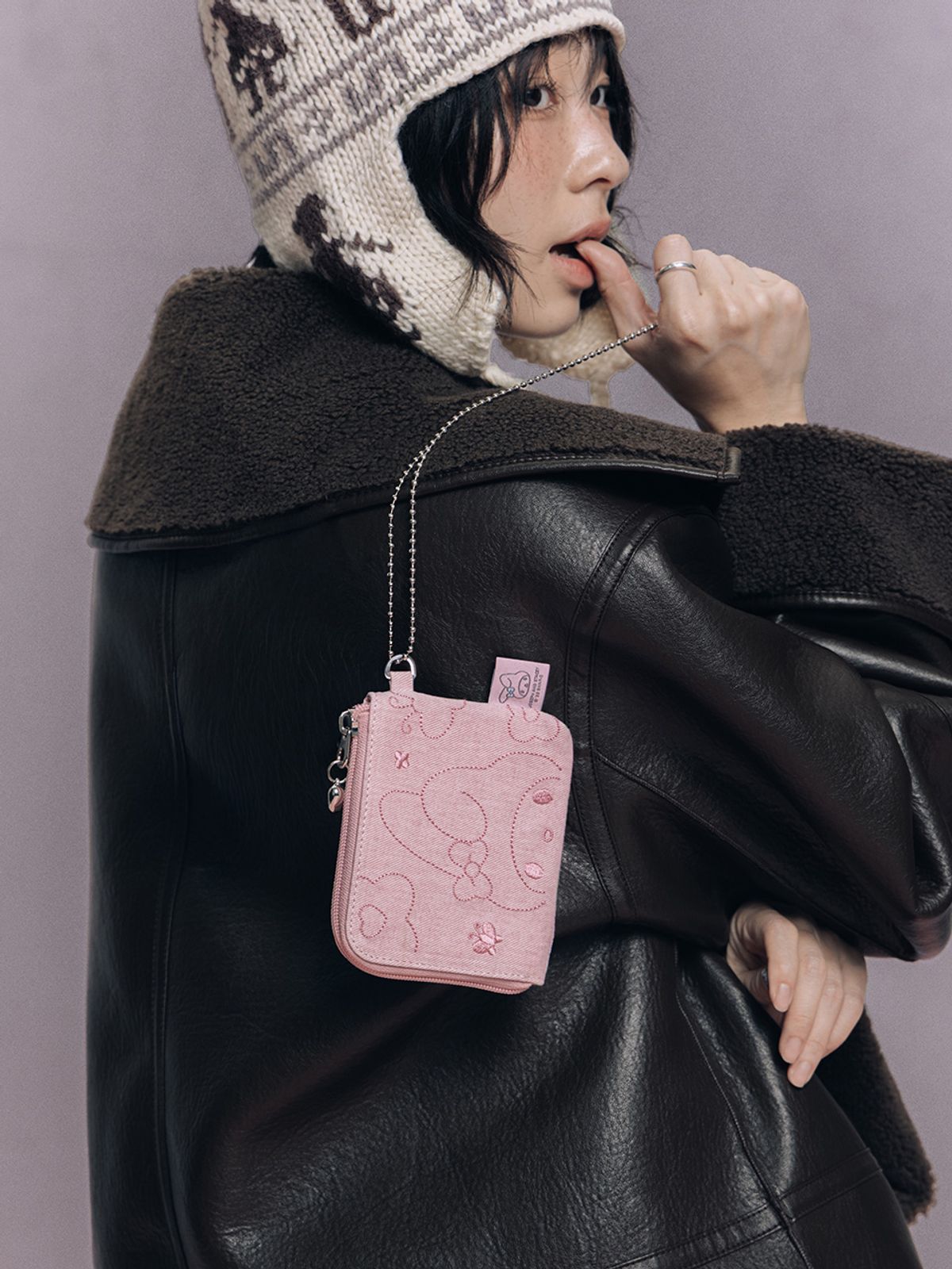 조셉앤스테이시(JOSEPH&STACEY) Denim Keyring Card Wallet My Melody Washed Pink