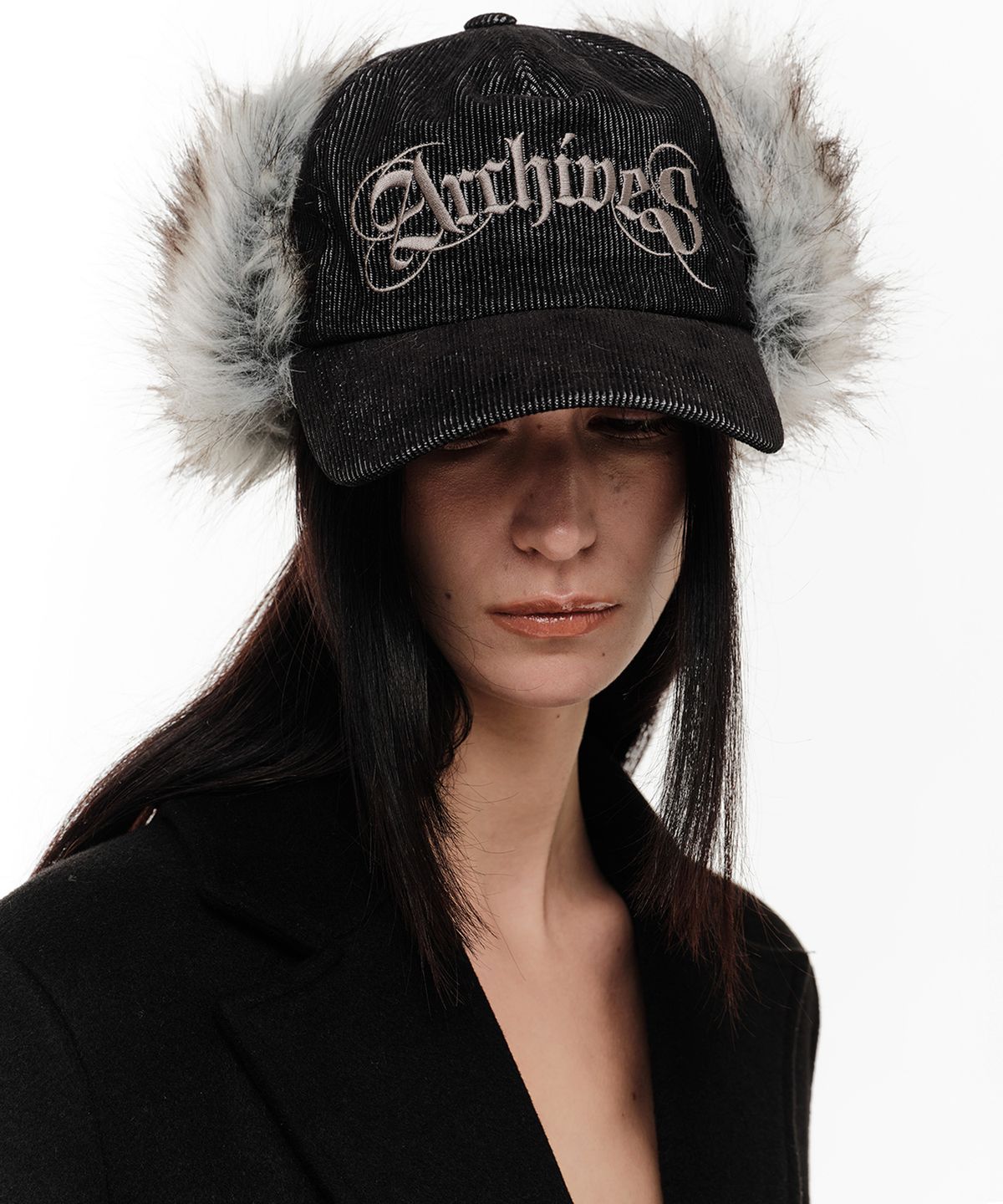 2000아카이브스(2000ARCHIVES) ARCHIVES CORDUROY FUR EARFLAP CAP (BLACK)