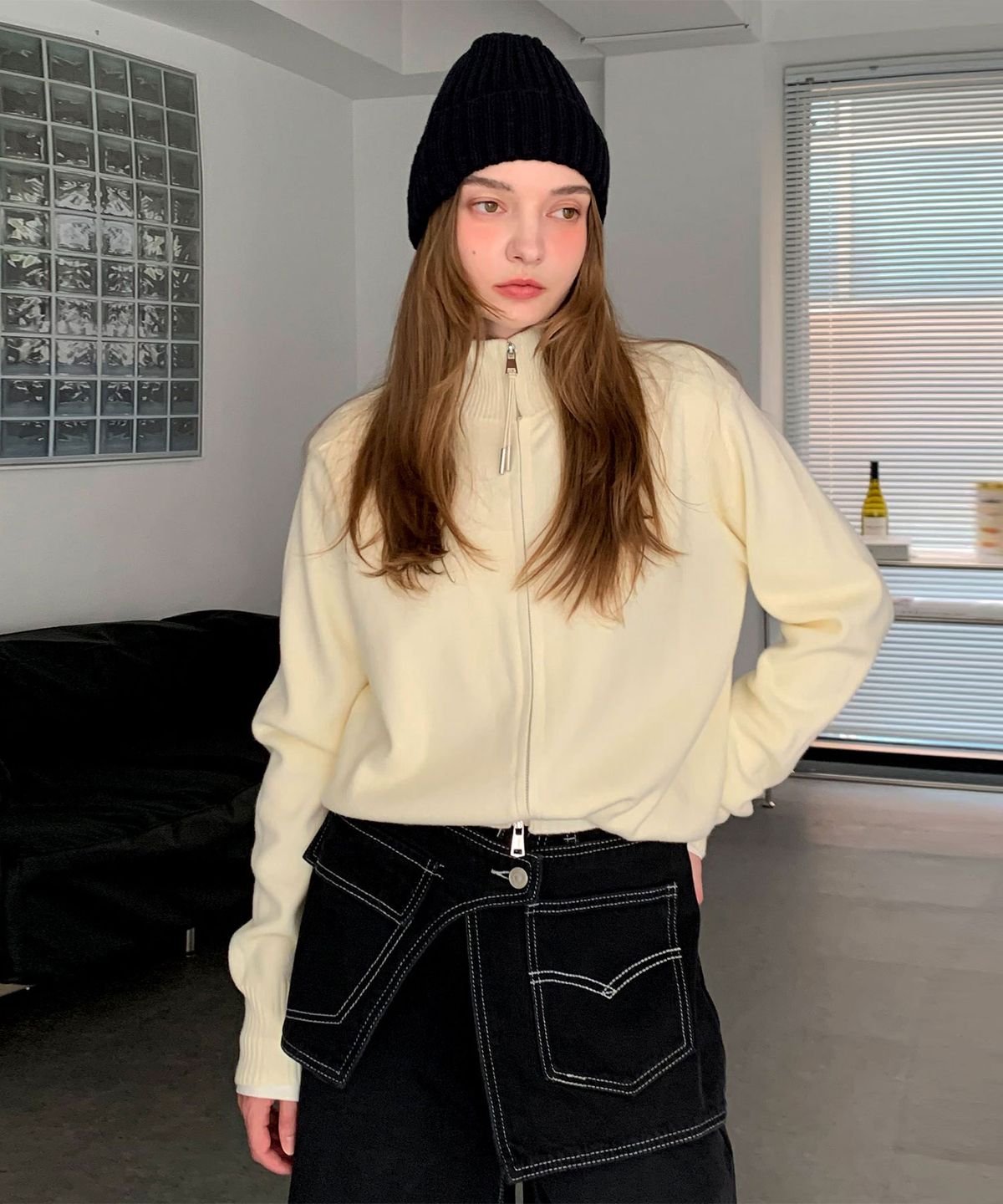 바스카라(VASCARA) Odd 2Way Zip-Up Cardigan (4colors)