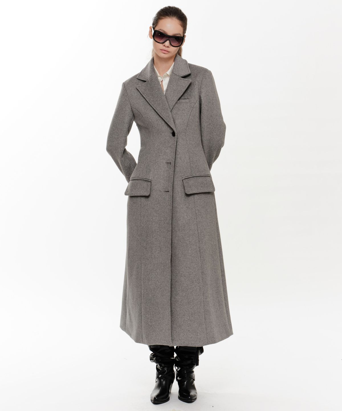 2000아카이브스(2000ARCHIVES) HOURGLASS MAXI WOOL COAT (GREY)