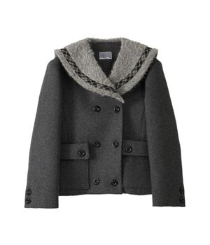 Fur Sailor Collar Wool Coat_Charcoal