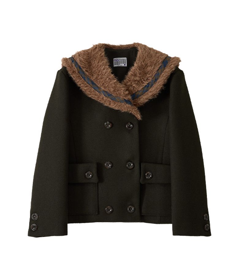 Fur Sailor Collar Wool Coat_Khaki
