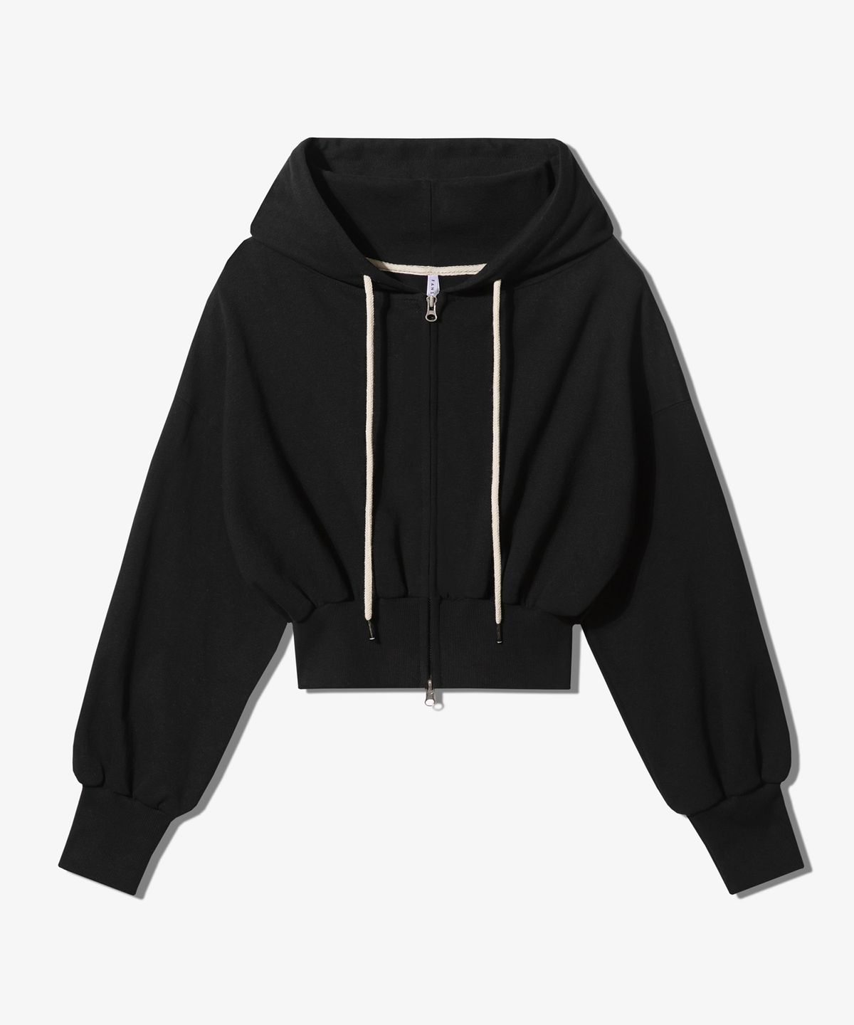 팬쇼(FANSHOW) CROP DOUBLE JERSEY(특양면) HOODED ZIP UP - BLACK