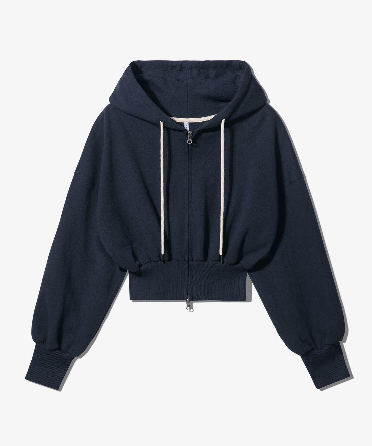 팬쇼(FANSHOW) CROP DOUBLE JERSEY(특양면) HOODED ZIP UP - NAVY