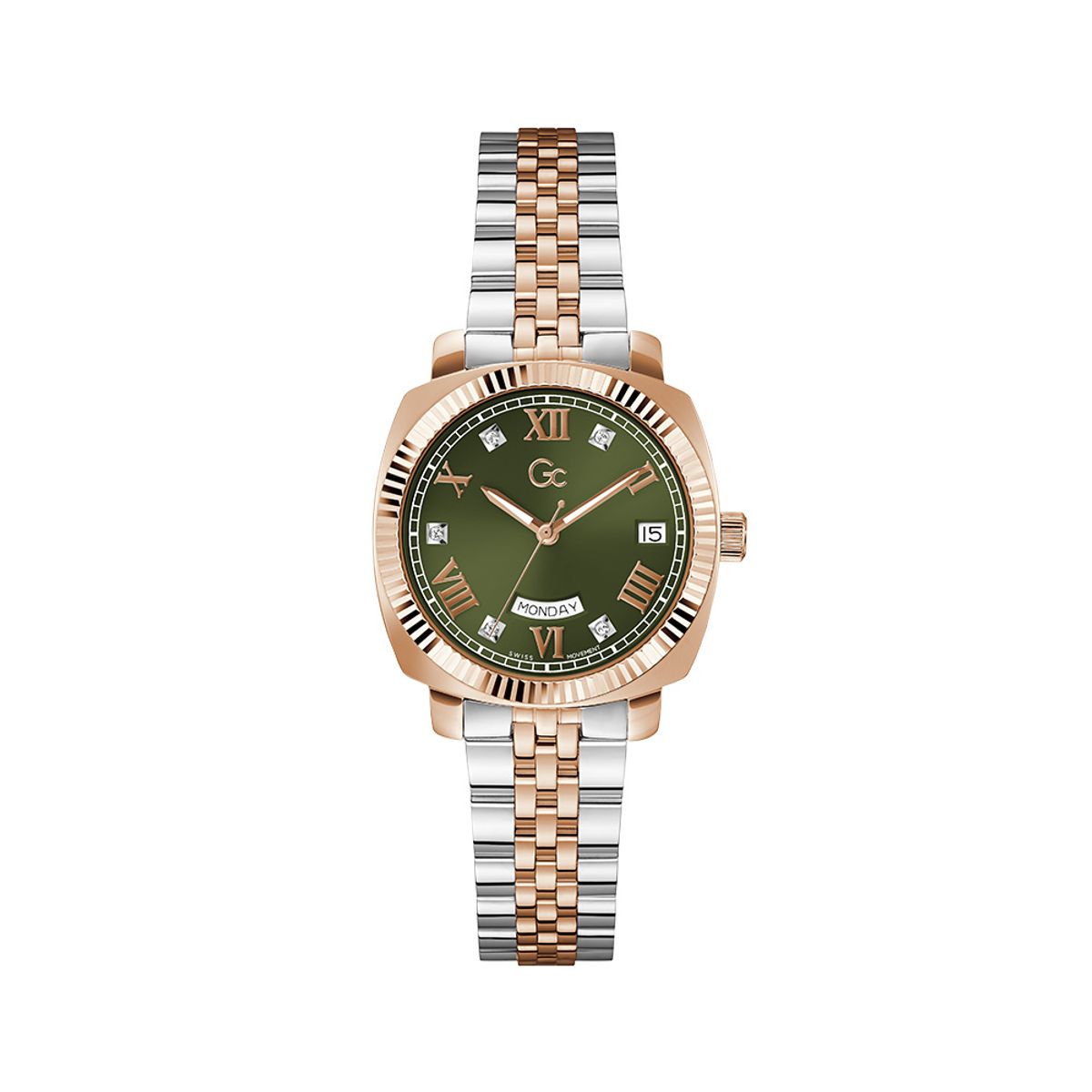 지씨시계(GCWATCH) 투톤 그린 플레어 쿠션 레이디 (Z44004L3) 여성시계
