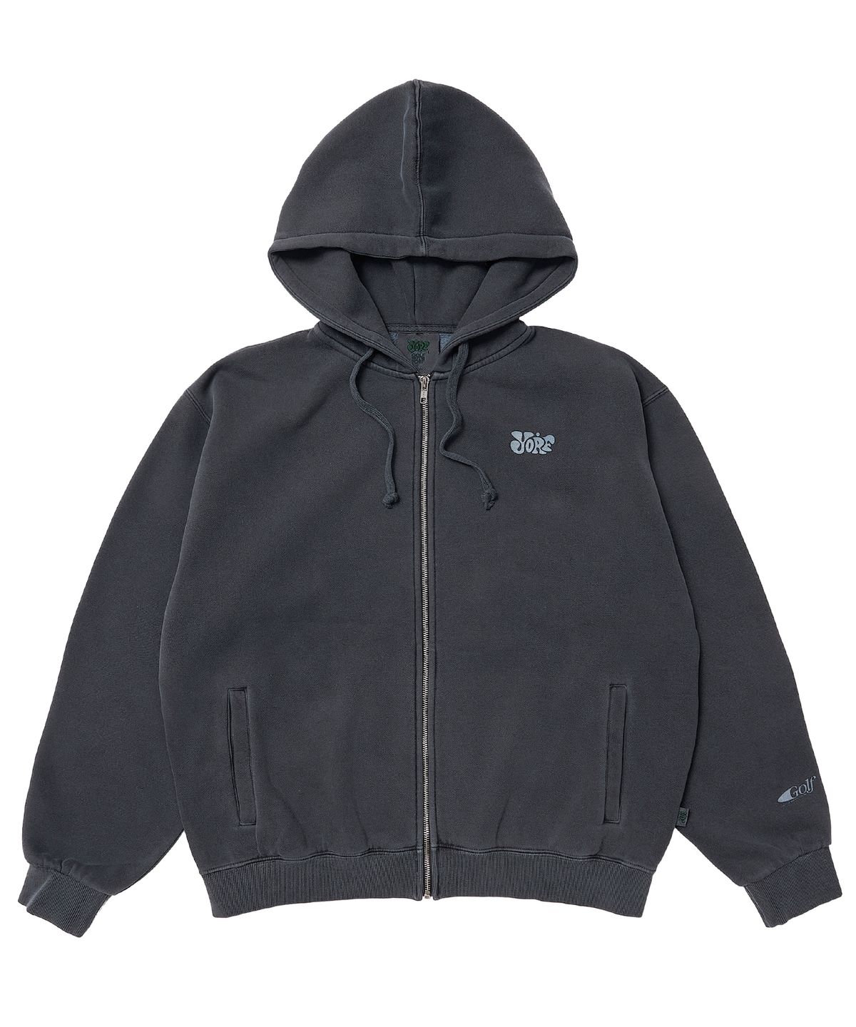 욜프(YORF) YORF ZIP-UP HOODIE PIGMENT DYEING GLORY CHARCOAL 욜프 후드집업 피그먼트 다잉 글로리 차콜