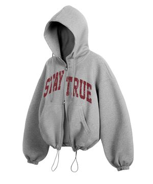 아치 스테이 버건디 스트링 오버핏 투웨이 후드집업 - 멜란지