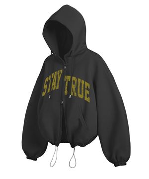 아치 스테이 스트링 오버핏 투웨이 후드집업 - 블랙