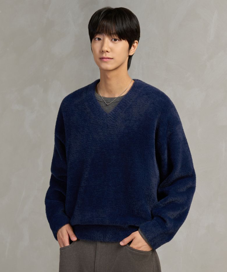 FW 오버핏 헤비 앙고라 세미 크롭 브이넥 니트 (7컬러)