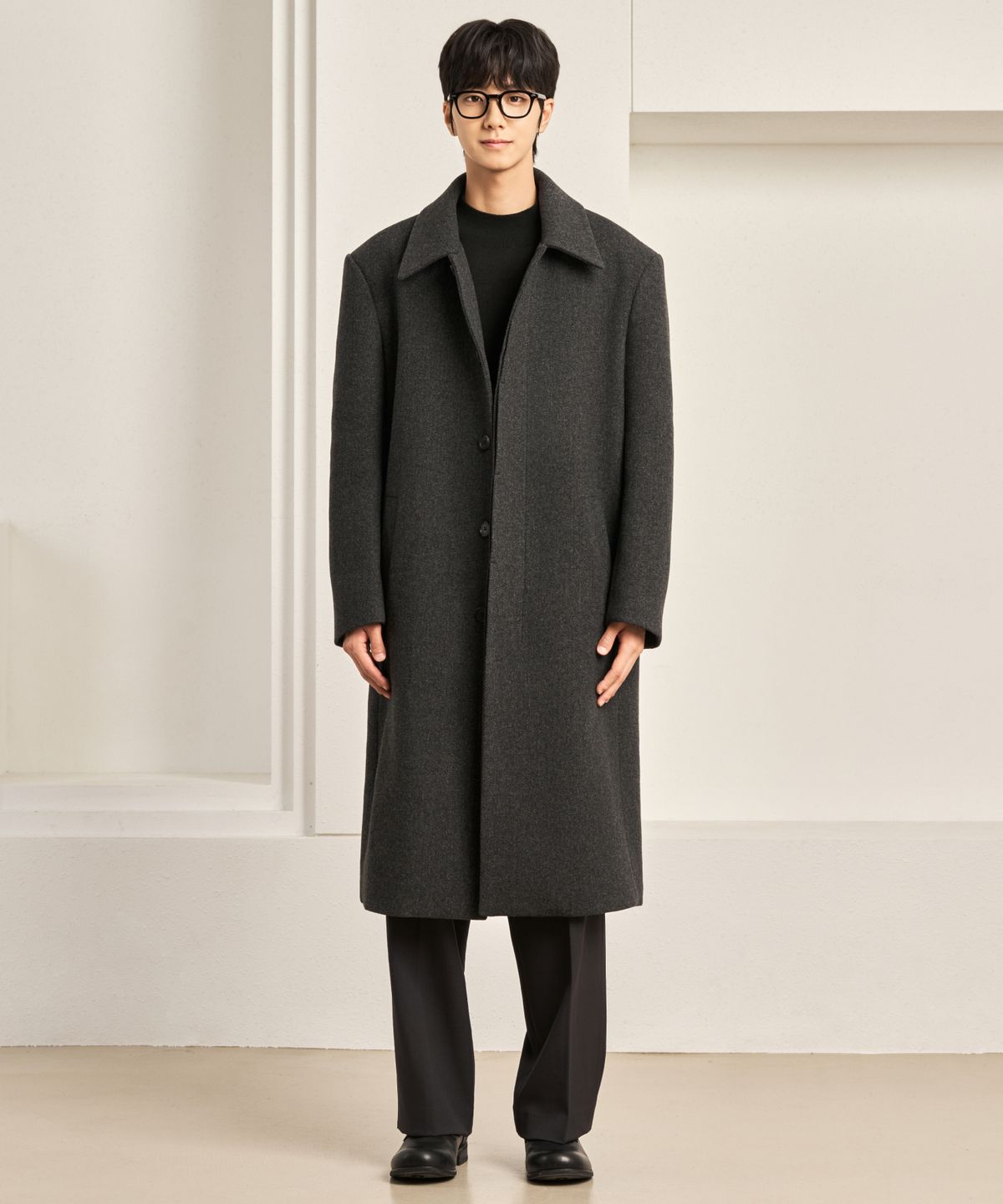 효지(HYOJI) 25 FW 울 블렌드 스트럭처 롱 맥 코트 (4컬러)