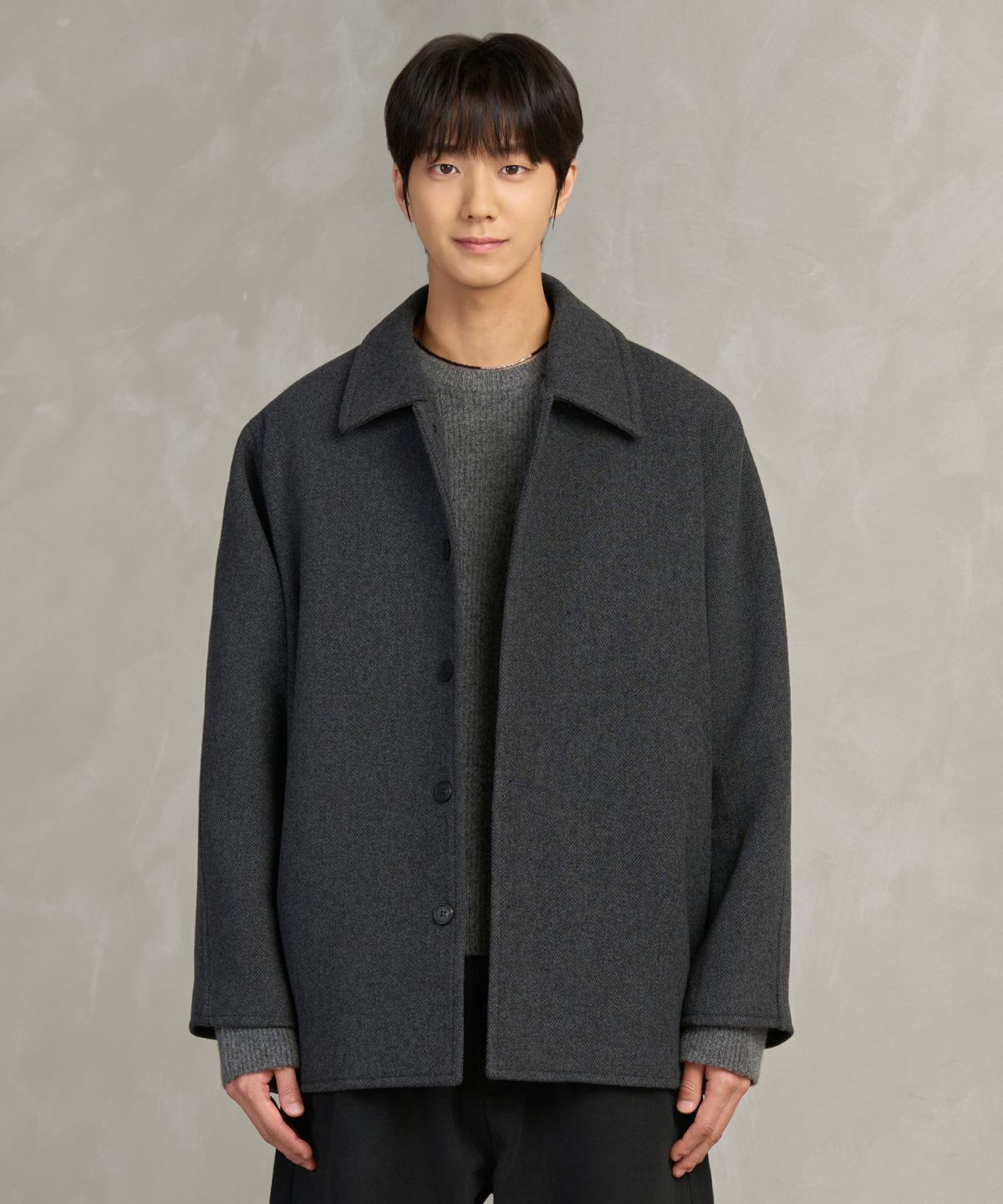 효지(HYOJI) FW 헤링본 울 하프 코트