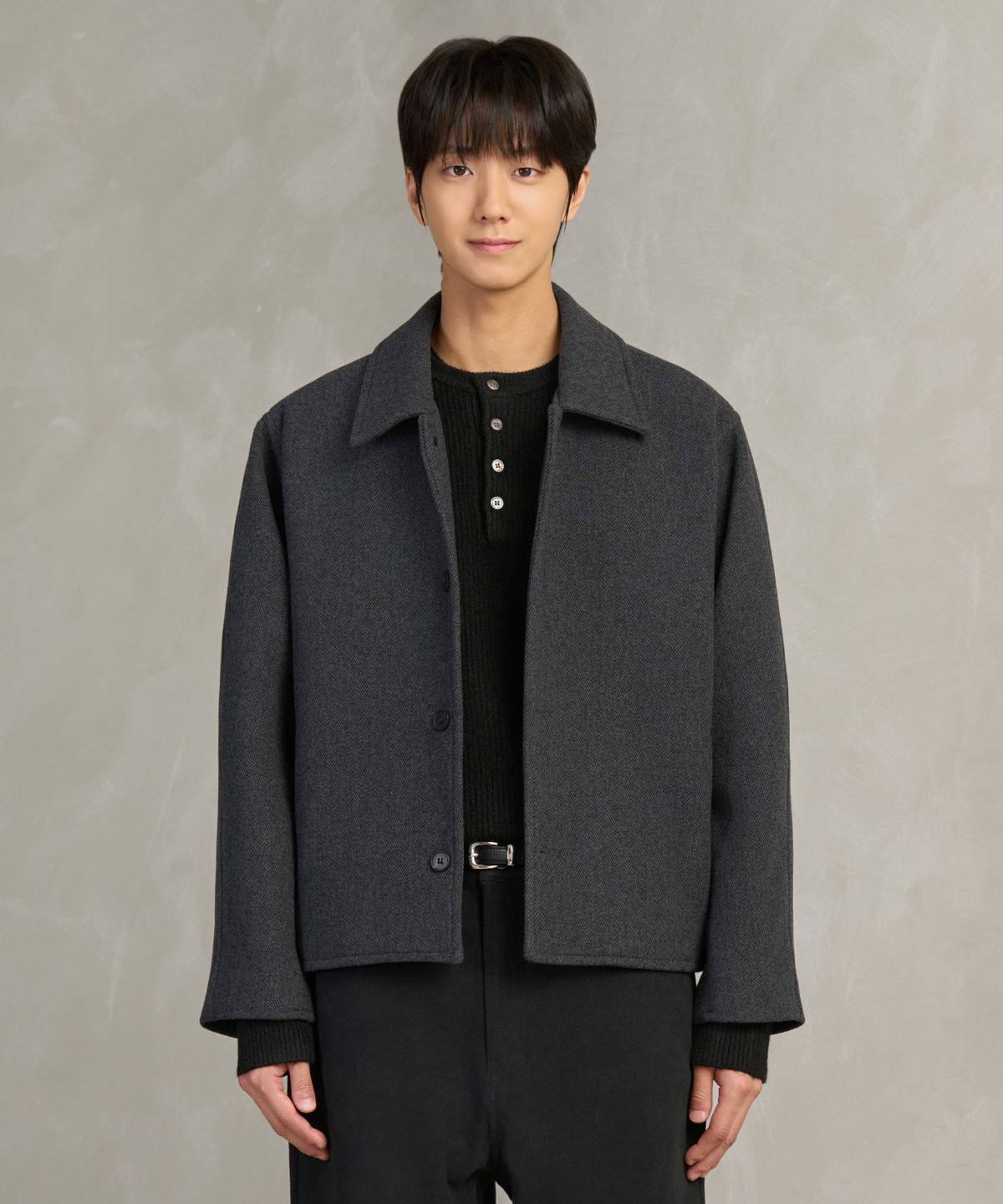 효지(HYOJI) FW 헤링본 울 숏 코트