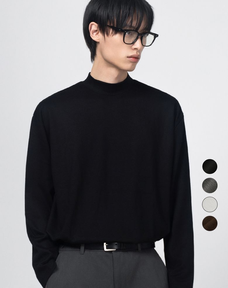 레스티드 세미 오버핏 모크넥 니트 (4color)