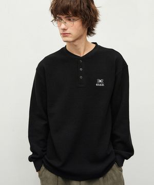 리브 헨리넥 와플 롱슬리브 블랙