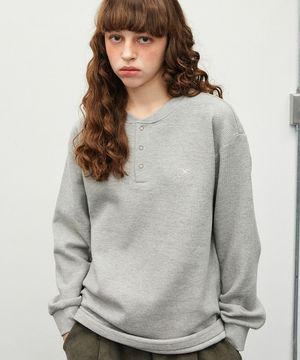 리브 헨리넥 와플 롱슬리브 그레이