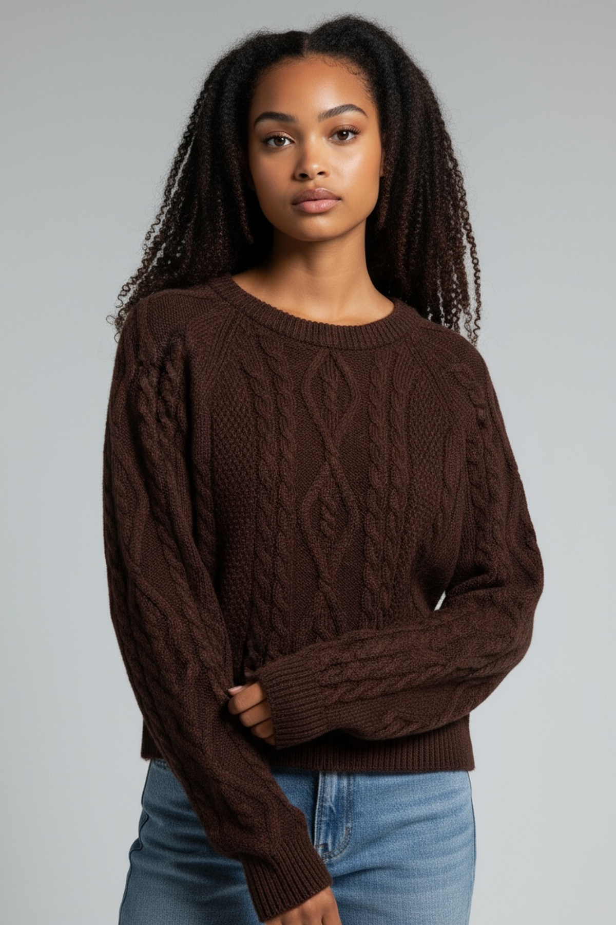 본슬리피(BORN SLIPPY) Soft Wool Cable Knit Sweater (Brown)