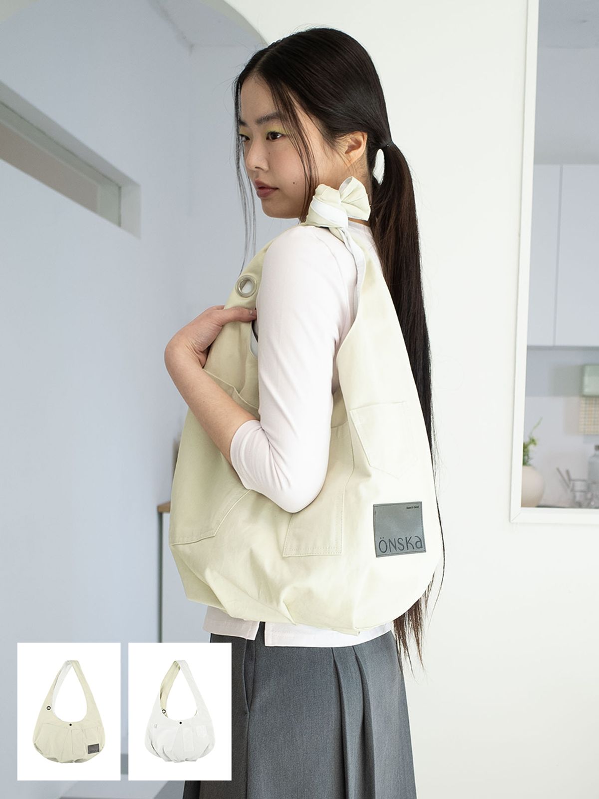 온스카(ONSKA) REVERSIBLE POCKET BAG (LIGHT YELLOW & WHITE)