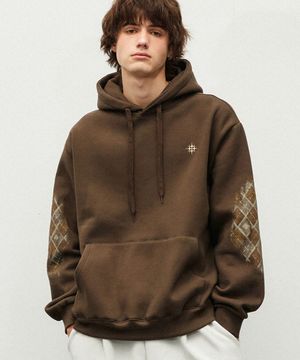 사이드 체크 후드 티 다크 브라운