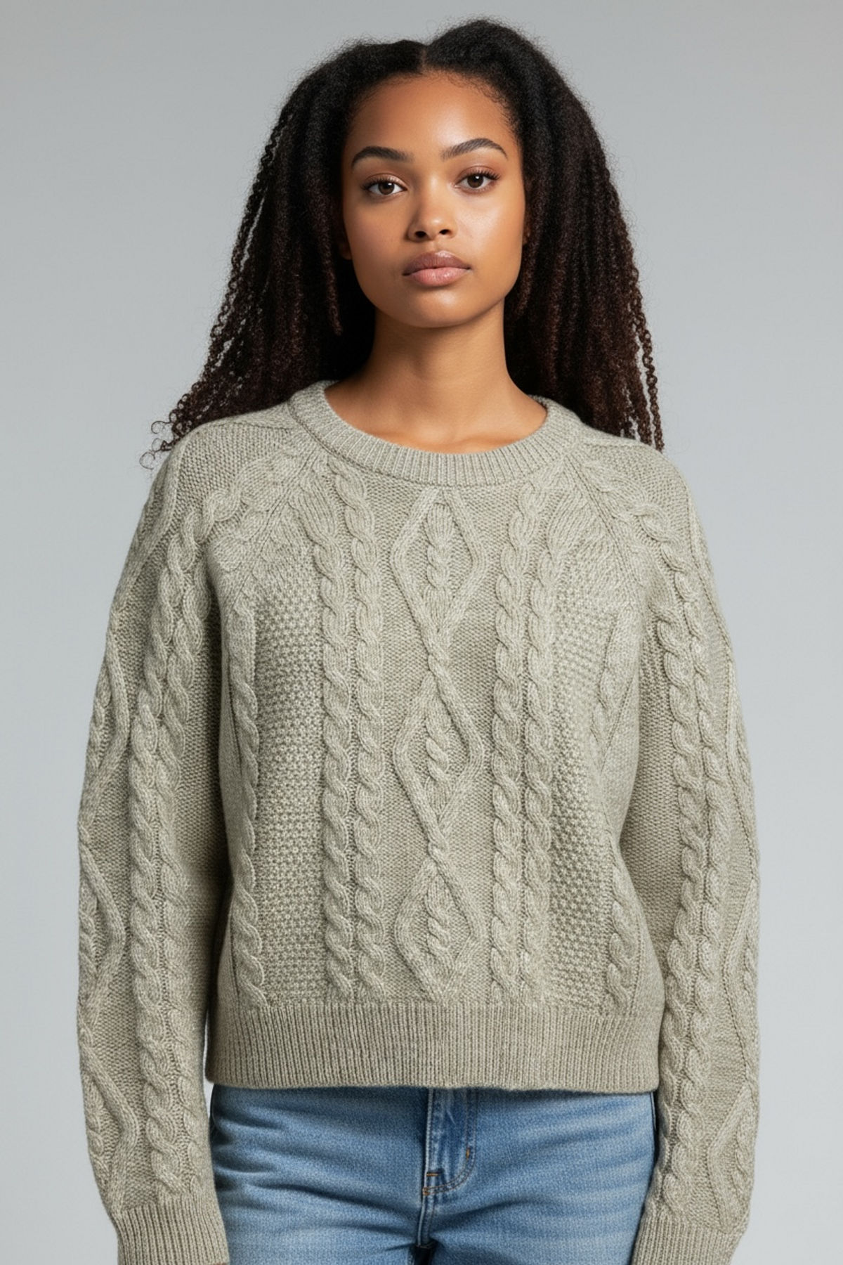본슬리피(BORN SLIPPY) Soft Wool Cable Knit Sweater (Green)