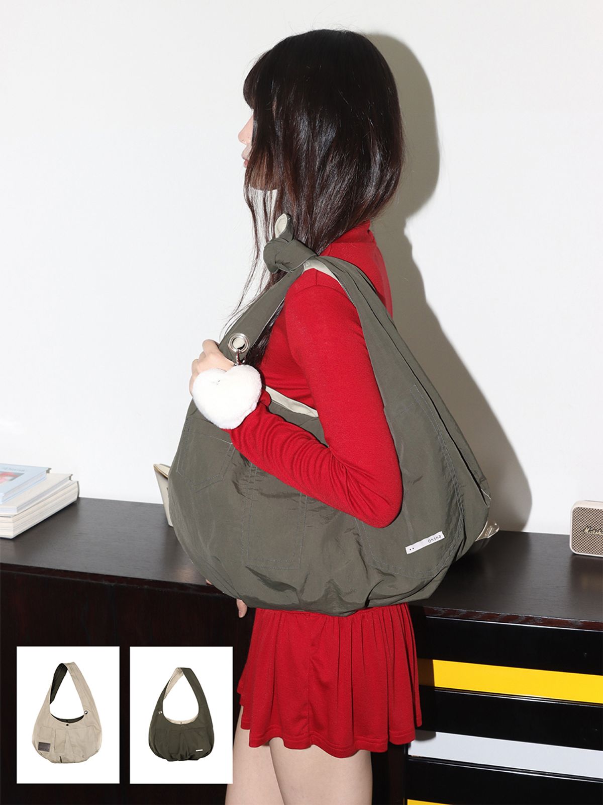 온스카(ONSKA) REVERSIBLE POCKET BAG (BEIGE & KHAKI)
