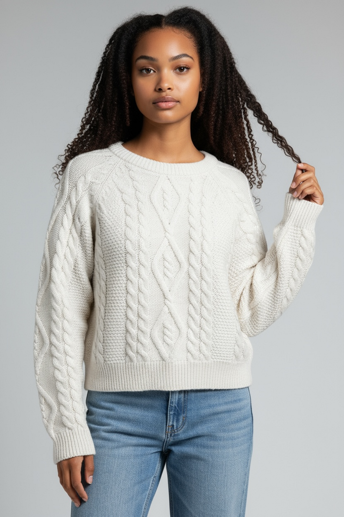 본슬리피(BORN SLIPPY) Soft Wool Cable Knit Sweater (Ivory)