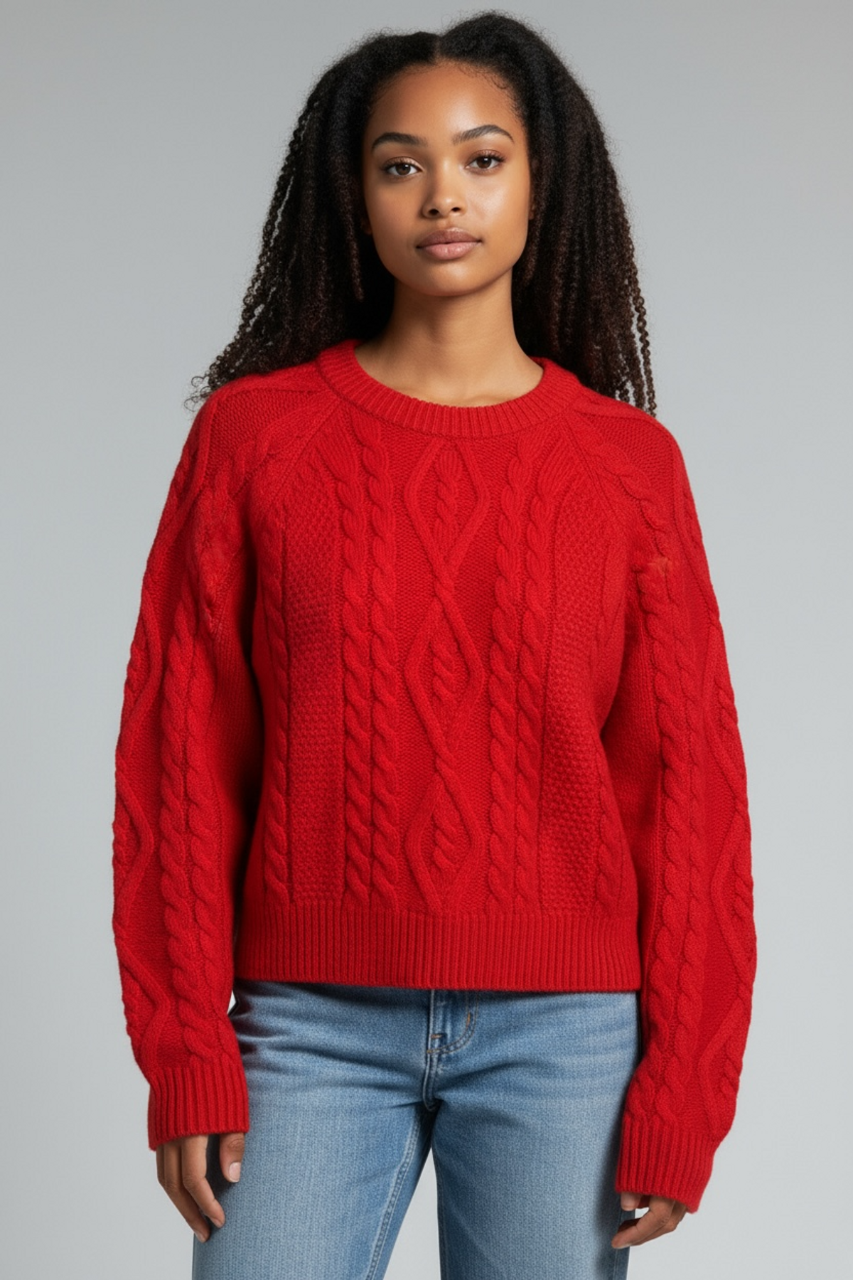 본슬리피(BORN SLIPPY) Soft Wool Cable Knit Sweater (Red)