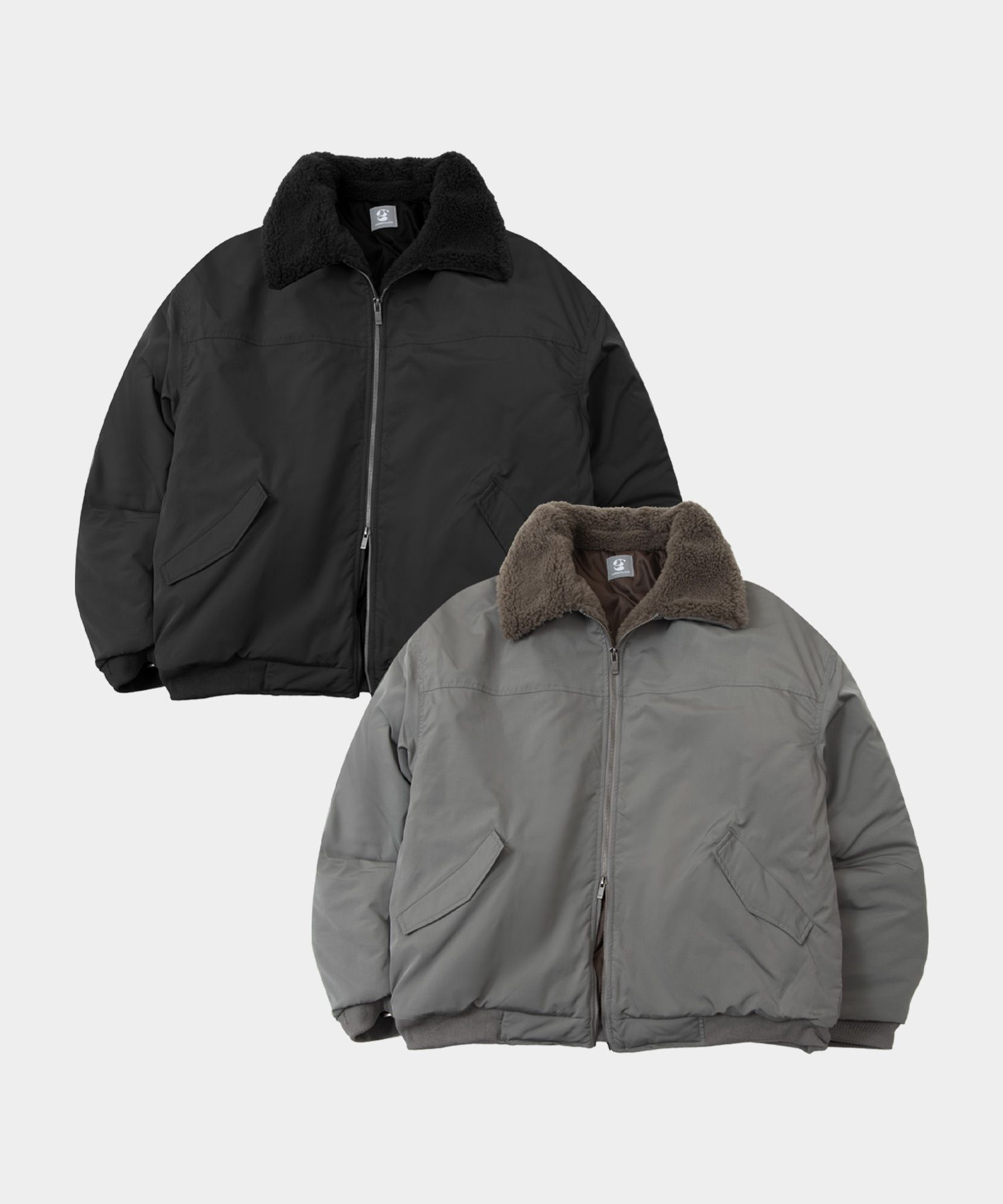 カラーパートリミングフリースムートンオーバーサイズ航空ブルゾンジャケット_2COLOR