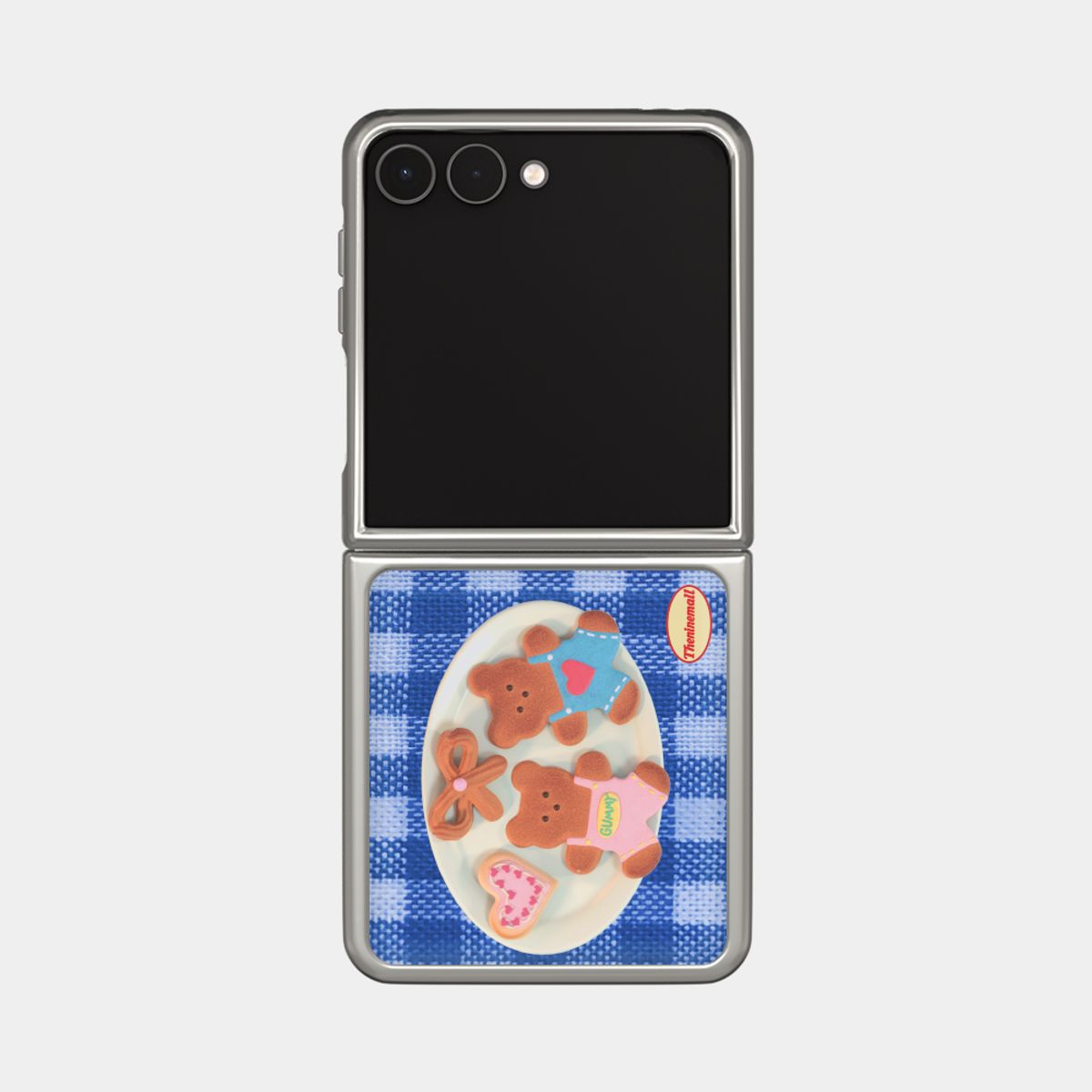 더나인몰(THE NINEMALL) gummy cookie check pattern Z플립 실버 에폭시 범퍼케이스