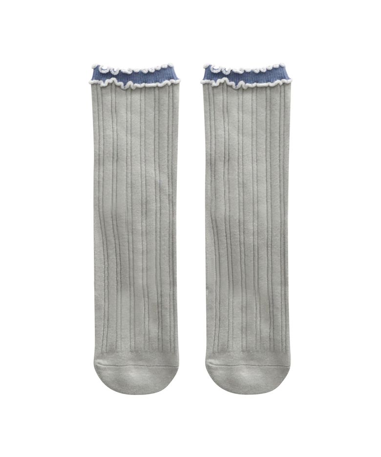 [2EA 1SET]RETRO FRILL RIB SOCKS_GREY