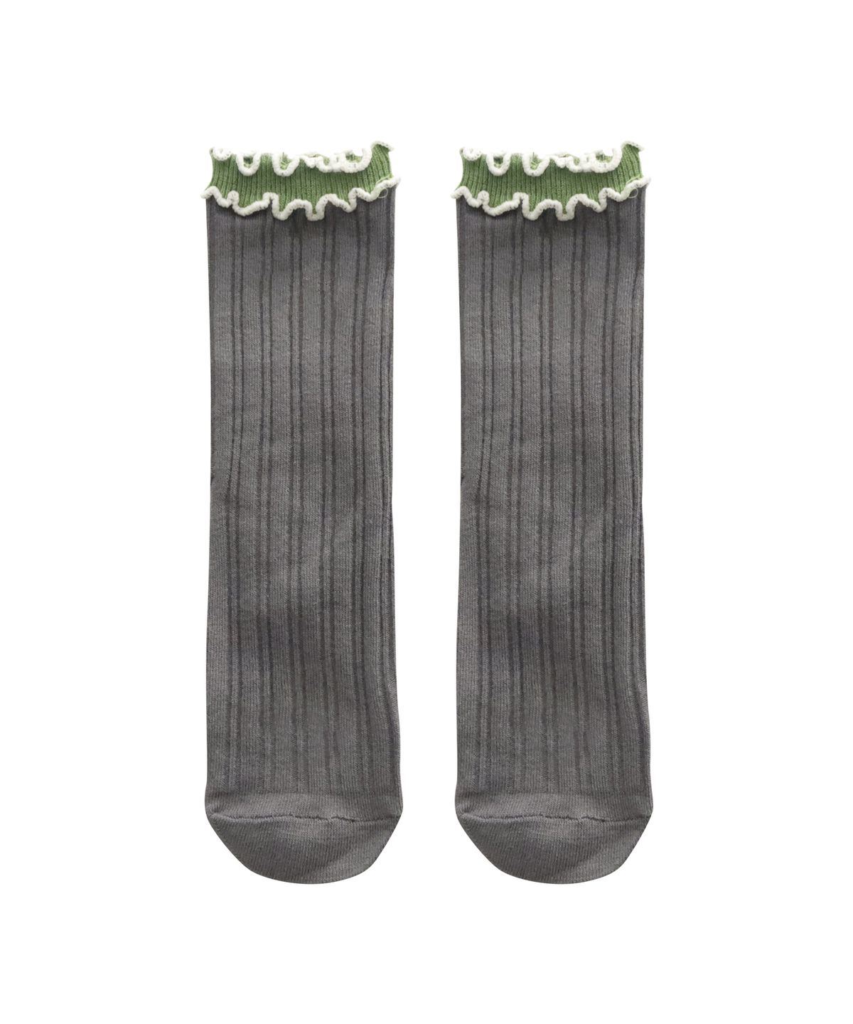 핑크파인애플(PINK PINEAPPLE) [2EA 1SET]RETRO FRILL RIB SOCKS_CHARCOAL